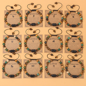 Pulsera de cristal de piedra natural de ojo de tigre de 8mm, pulsera de amuleto de 12 signos del zodiaco para hombres y mujeres - Product Image 2