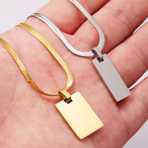 Customized Twisted Snake Chain Mens Engraved Bar Pvd 18K Gold Filled Plated Plain Square Stainless Steel Pendant Necklace Blanks - Product Image 1