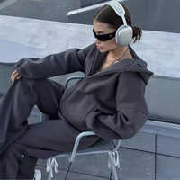 Sweat à capuche streetwear ample en polaire pour femme, style transfrontalier, nouvelle collection 2026, couleur unie, avec fermeture éclair et cordon de serrage à la cheville