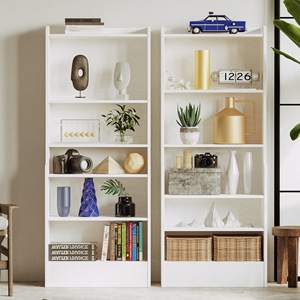 خزانة كتب بيضاء مثبتة على الحائط من 5 طبقات رف كتب زاوية طويل مع مساحة تخزين للعرض لتزيين غرفة النوم - Product Image 4