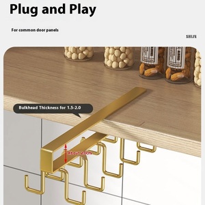 Creative Double-Row Iron Storage <strong>Rack</strong> <strong>Hook</strong> Punch-Free Hanging Cabinet for Kitchen Dinnerware &amp; <strong>Pot</strong> for Wardrobe Storage - Product Image 4