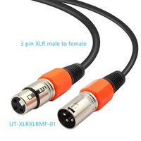Câble de microphone OEM 3 broches mâle vers femelle en PVC de haute qualité 2026, DMX, XLR 3 broches, orange, pour micro