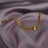 Bracelet tendance à 3 couches avec petites chaînes à billes, étanche, en acier inoxydable PVD plaqué or 18 carats, avec breloque