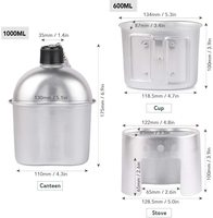 Kit táctico de cantimplora para exteriores, juego de estufa de leña con taza de cantimplora de aluminio de 4 piezas con bolsa de cubierta para acampar y senderismo