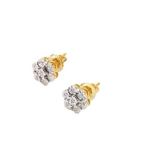 JASEN珠宝花朵形状纯金耳钉钻石耳环