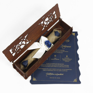 Caja de Madera Rústica para Invitaciones de Boda, Caja para Invitaciones de Boda con Papel de Envolver y Cinta Decorativa - Product Image 2