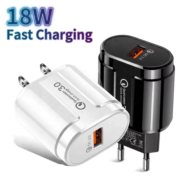 18W Phone Charger Fast QC 3.0 Single USB Port Wall Adapter Certified Power Plug for Smart Devices US EU Plug Wholesale