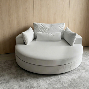Sofá Redondo de Lujo de 140 cm de Diámetro, Relleno de Espuma Comprimida de 5 Capas, Sofá Redondo Cómodo con Cojines Decorativos - Product Image 5