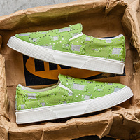 Sepatu Slip On Kanvas Berpayet Distressed Pria Tanpa Tali Model Loafers Streetwear Skate Shoes
