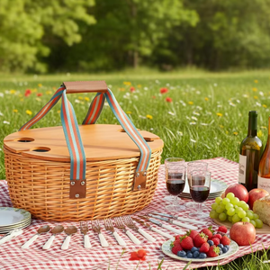 Juego de Cestas de <span class=keywords><strong>Picnic</strong></span> de Mimbre con Bolsa Térmica Grande para Acampar al Aire Libre, Juego de Cestas de <span class=keywords><strong>Picnic</strong></span> de Mimbre Aisladas - Product Image 1