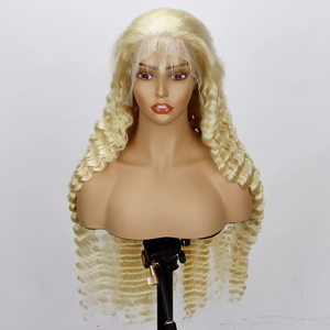 Pelucas de cabello humano doblemente tejido, rubio 613, onda profunda, encaje transparente 13x4, cabello humano indio pre-arrancado sin pegamento para mujeres afroamericanas - Product Image 3