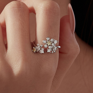 Flower Shape Silver Plated <b>Citrine</b> Cluster <b>Ring</b> Women's Romantic Wedding Jewelry Round Natural Stone Prong Setting - Product Image 5