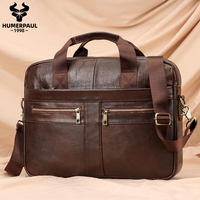 HUMERPAUL Sacoche pour ordinateur portable en cuir véritable fait main pour homme, couleur café/noir, fermeture éclair, multifonctionnelle, grande capacité