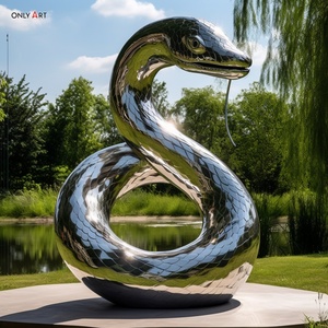Decoración de jardín personalizada, pulido de espejo de Metal, estatua de pitón de Animal de tamaño real, escultura de serpiente de pitón gigante de acero inoxidable para exteriores - Product Image 4