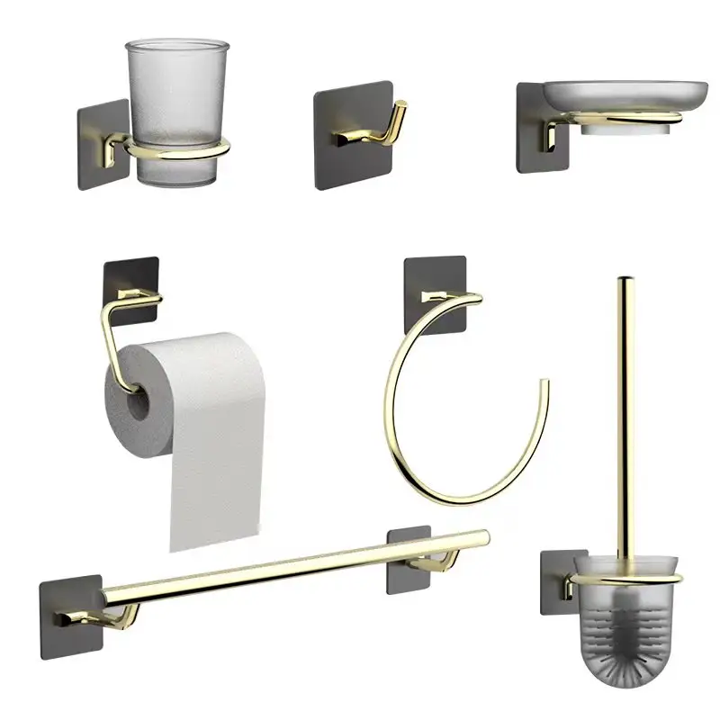 2023 Hotel Modern Niet Boren Zelfklevend Roestvrij Staal 304 Zwart Mat 4 Stuks Badkamer Hardware Accessoires Sets