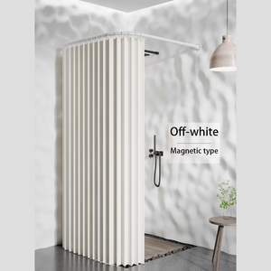 Ensemble de rideaux de douche magnétiques pliables Invisifold avec anneaux et tringle en U pour <span class=keywords><strong>baignoire</strong></span> d'angle, classique et étanche - Product Image 2