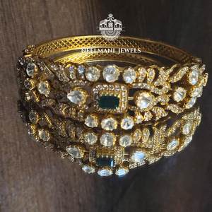 Polki Green Emerald Stone Moissanite <b>Bangle</b> Elegant <b>Bracelets</b> & <b>Bangles</b> Collection in bulk price - Product Image 1