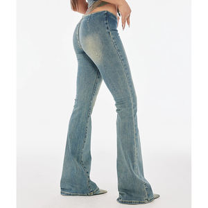 Pantalones vaqueros ajustados desgastados de cintura baja personalizados para mujer pantalones acampanados largos increíblemente hermosos con relación cintura-cadera - Product Image 6