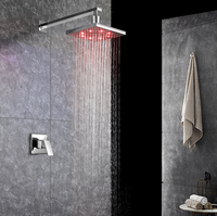 HOMEDEC Ensemble de pommeau de douche carré en acier inoxydable chromé à pression d'eau avec LED à 3 couleurs changeantes
