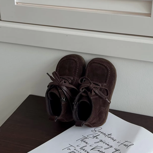 Bottes courtes rétro en cuir véritable pour enfants, automne-hiver, avec fermeture éclair, semelle souple en caoutchouc, faites à la main, mode scolaire - Product Image 2