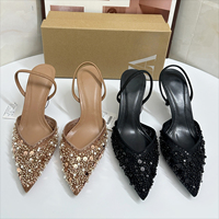 Sandales à talons hauts pour femmes en perles, noires, tendance, sexy, en maille, avec grande taille 42, vert émeraude, bout fermé, pour l'extérieur