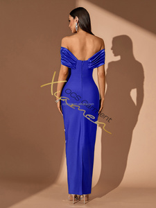 Ocstrade Nuevo Diseño Vestido de Noche Asimétrico con Hombros Descubiertos Elegante Sexy Azul Rey Vestido Bandage Maduro para Fiesta de Noche - Product Image 3