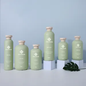 环保高密度聚乙烯250毫升绿色圆形挤压定制空塑料乳液瓶洗发水和护发瓶，带翻盖