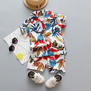 Nieuwe Stijl Baby Jongens Zomer Fancy Print Shirts Pak Peuter Jongens Bloem Shirt Met Korte Broek Kleding Set