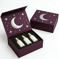 Boîte cadeau cosmétique rigide à fermeture magnétique de qualité supérieure avec doublure en éponge et finition mate, motif lune et étoiles argentées pour crème visage