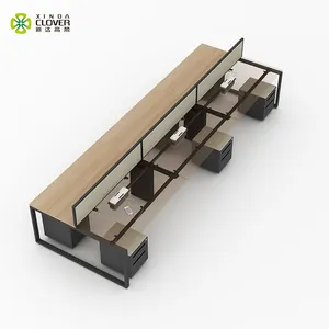 Metal Frame Laminate Desktop Double Sided Computer Workstation High End Modern Style 6 Person Office Desk With Drawers