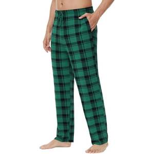 Pantalon de pyjama en viscose de bambou pour homme personnalisé, vert à carreaux avec poches, tailles S à XXL - Product Image 4