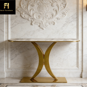 โต๊ะคอนโซลทางเข้าดีไซน์หรูหราสไตล์อิตาลีแบบเรโทร ผลิตจากหินเผาคุณภาพสูง พร้อมขาโต๊ะสแตนเลสสีทองฝรั่งเศส - Product Image 2
