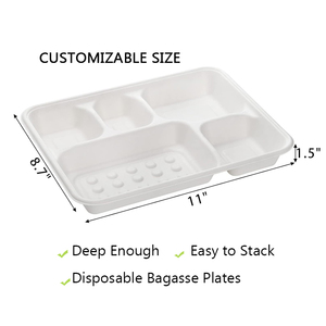 Natural Disposable Sugarcane Bagasse <strong>Lunch</strong> <strong>Trays</strong> 4 5 Compartment Biodegradable Compostable Paper Plates - Product Image 2