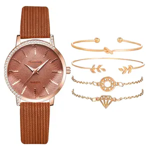Wholesale Niche Rhinestone Cuff Bangle Quartz Watch Ladies Women Fashion Bracelet Wrist Watches Sets Clock