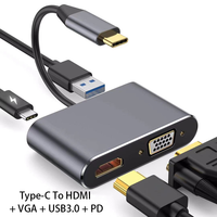 Hub USB-C 4-en-1 Jasoz pour appareils MAC OS/Windows/Linux, avec USB 2.0, USB 3.0, VGA, charge PD, en alliage d'aluminium avec boîte