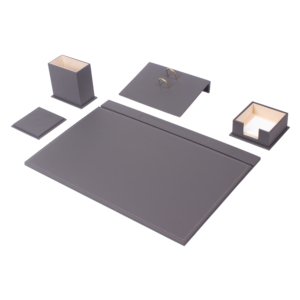 Elegant 5-Piece Leather and Mesh <b>Desk</b> Set Large <b>Desk</b> <b>Pad</b> Office Supplies Organizer Accessories Stationery Set - Product Image 1