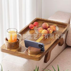 Porte-gobelet en bois avec plateau, table multifonctionnelle pour accoudoir de canapé, utilisation dans le salon - Product Image 4