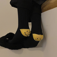 Chaussettes en coton pour femme, motif visage souriant, mi-mollet, tricotées à grosse maille, avec talon renforcé, rayures assorties