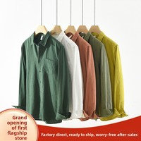 Chemise décontractée en coton et lin pour homme, style chinois, avec col mandarin et perles, manches longues, ample et respirante, pour le printemps/automne