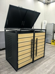Nguồn Nhà Sản Xuất Thùng Rác Hộp 2 Thùng Thép Mạ Kẽm Bánh Xe <span class=keywords><strong>Bin</strong></span> Bìa - Product Image 4