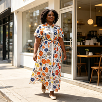Nouvelle Robe Chemise Décontractée à Manches Courtes Imprimé Floral Boutonnée Tendance Été Vente en Gros 6522