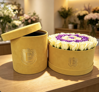 Kotak Kaku Mewah Berbahan Beludru Motif Bunga Baru dengan Lapisan UV & Embossing, Kemasan Hadiah Bunga Bulat Warna Kuning untuk Florist