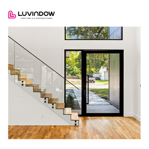 דלת כניסה מאלומיניום עמיד במיוחד של Luvindow, מבודדת חום עם זכוכית Low-E, דלתות ציר חיצוניות מאלומיניום לבית - Product Image 4