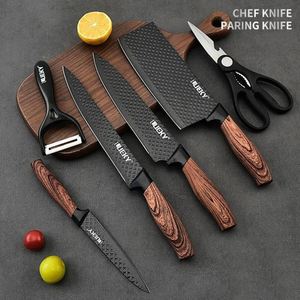 Mairun 2024 Eco-Friendly Traditional Ambidextrous 3Cr13 Stainless Steel Cleaver Kitchen Knife <b>Block</b> Set Wood Grain <b>Rubber</b> Handle - Product Image 2