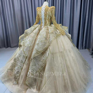 Lscm83 <b>Wedding</b> Dress Champagne Quinceanera Dresses Gold Beaded Sweetheart Princess Luxury Ball Gowns Jancember - Product Image 5