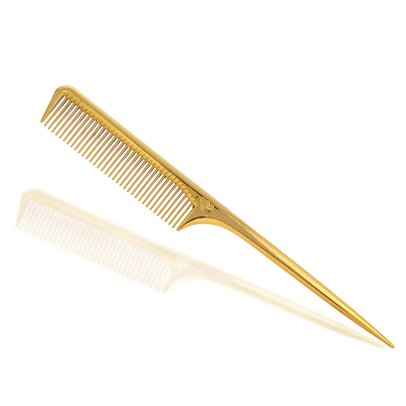 Peine de cola dorada con logotipo personalizable, peine de cola de rata de plástico para herramientas de peluquería, peine de estilismo dorado