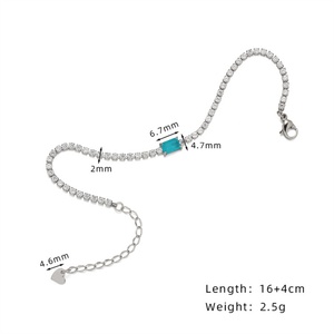 Fashion Dainty Jewelry Adjustable Ring Stainless Steel Blue <b>Crystal</b> Charm Zircon Tennis Chain Bracelet Ring Jewelry <b>Set</b> - Product Image 3