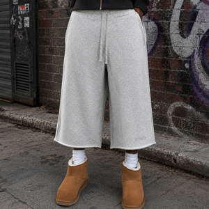 OEM Custom Gray 420grams French Terry 100% Cotton Baggy <b>Blank</b> 3/4 Sweat Shorts Heavy <b>Weight</b> Fleece Joggers Sweat Shorts Men - Product Image 3