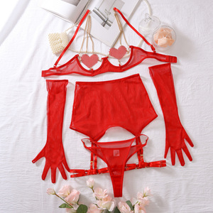 Màu đỏ nóng sexy đồ lót đẩy lên tưởng tượng đồ lót thân mật bộ sang trọng trong suốt Ám Ảnh Trang Phục Đồ lót chaude - Product Image 5