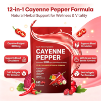 QEM Capsules Molles de Poivre de Cayenne 240 Pièces Soutien Naturel Vitaminique pour les Veines, le Cœur, les Artères, Vitamines D3 K2, Pépins de Raisin, Aubépine, Betterave